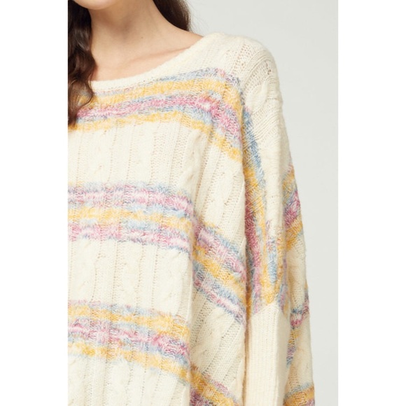 Anthropologie Entro Striped Cable Knit Poncho Sweater - Picture 4 of 8